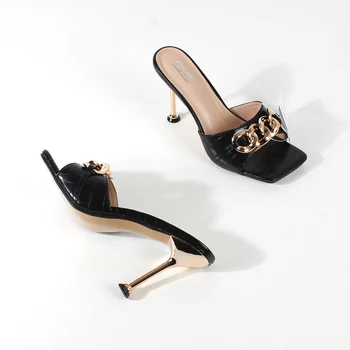 Dámske sandále 2021 lete nové kovové dekorácie super vysokým podpätkom sandále stiletto pohodlné a sexy ženy, papuče 10 CM