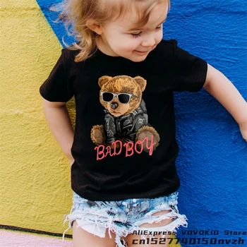 Bad Boy Niesť Chlapec Dievča Zábavné Black Roztomilý Kreslený T-shirt Dieťa Lete Zvierat Anime Topy Tee Deti, Dieťa, Rodina Skupiny Oblečenie