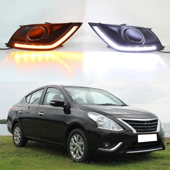 LED DRL Auto Denných prevádzkových Svetlo Predné Hmlové Svetlomety s Turn Signál Montáž Príslušenstva Pre Nissan Sunny/ Naopak 2014 2015 2016