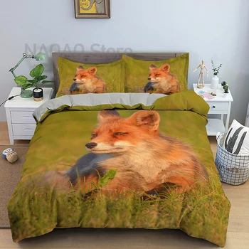 Zviera Fox posteľná bielizeň Nastaviť Kráľ, Kráľovná Veľkosť 3D Krásne Orange Fennec Fox Perinu pre Deti, Mládež Spálňa Decor Deka Kryt