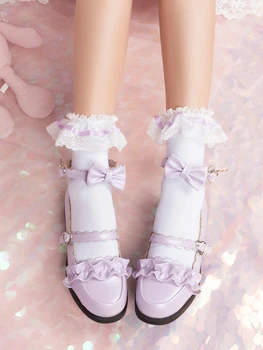 Japonský štýl DIEVČA Zamatovou Stuhou Candy Farby Čipky Bavlnené Ponožky Lolita Roztomilý Študentov Univerzálne Ponožky