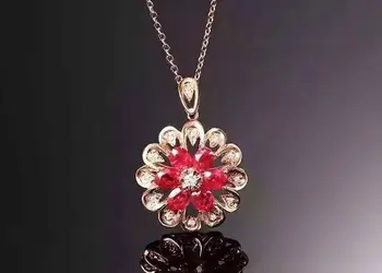 prírodné red ruby gem Elegantné, elegantné slnečnice Prívesok prírodný drahokam prívesok náhrdelník S925 striebro dievča, darček svadobné šperky