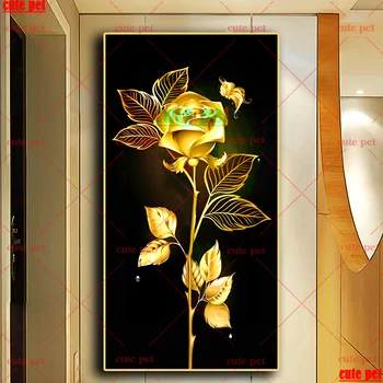 veľké DIY Diamond Maľovanie Zlaté ruže kvet diamond Výšivky CrossStitch Mozaiky drahokamu obrázky Diamond Umenie puzzle Dekor