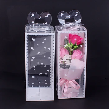 1PC Transparentné PVC Darčekové Balenie Box Skladací Obdĺžnik Box Kytice Pre Matky Deň Valentína Kvet Balenie Box