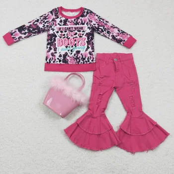 ružové topánky top+ ružová džínsy s rukou taška batoľa dievčatá oblečenie sady džínsy pre deti, detské oblečenie