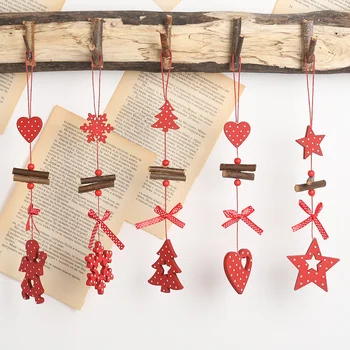 Vianočné Červená Polka Dot Drevený Prívesok Päť-Hviezdičkový Christma Strom Ornament Vianoce Luk Láska Prívesok Veselé Vianočné Dekorácie Noel