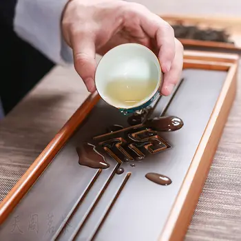 [GRANDNESS] PÔVODNÝ bambusu čaju zásobník Black Stola Čínsky Gongfu Čaj Slúži Bambusu Stolové Vody odkvapkávacej 39*13 cm