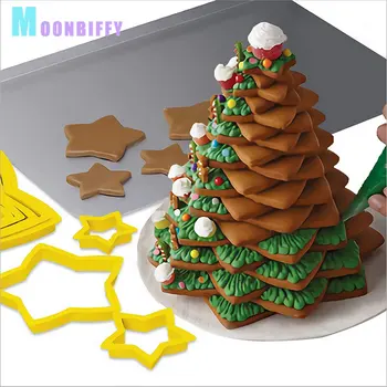 6PC Sady Vianočný Stromček Cookie Cutter Formy Hviezdy Tvar Fondant Tortu Biscuit Fréza Formy 3D Tortu Zdobenie Nástroje, Formy na Pečenie