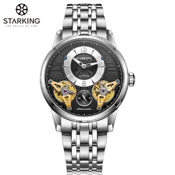 STARKING Európe Mechanické Automatické Hodinky Dvojité Tourbillon Kostra Sledovať Mužov Top Značky Luxusné náramkové hodinky z Nerezovej Ocele
