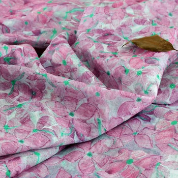 Vysoko kvalitný čistý ramie tkaniny High-end šaty cheongsam, šaty a tričko tissu Ružová série Ružový kvet Jedinečný tlač tissus