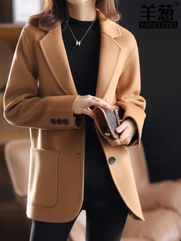 Obojstranný cashmere kabát dámske krátke jesenné a zimné 2021 nová vlna high-end malé tweed teplý kabát