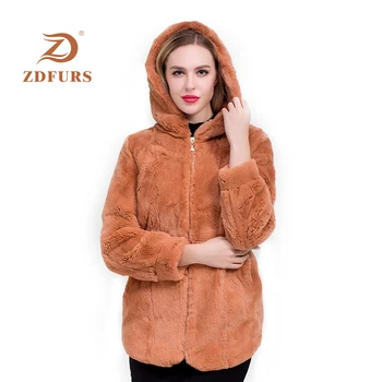 ZDFURS*celé kože prírodné reálne Rex kožušinový kabát oblečenie dámske zimné dlhá bunda s kapucňou dlhým rukávom vrchné oblečenie kabát veľkosť