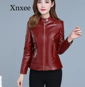 Faux Kožený Kabát Ženy Jeseň kórejský Krátke Slim XL-6XL Čierna Žltá Dlhý Rukáv Fashion Fishtail Koberčeky Bunda punk
