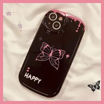 Kórea Tmavo Ružová Butterfly IN Telefón púzdra pre IPhone 14 13 12 11 Pro Max Y2K Roztomilý Pohode Odolný proti nárazom Plné Pokrytie Soft Shell