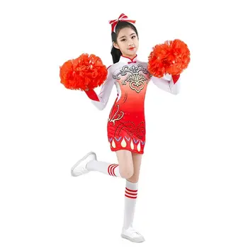 Dievčatá Cheerlead Tanečné Kostýmy Flash Vŕtať Ženy Šaty Cheerleading Jednotné Čínsky Štýl Printi Aerobik, Gymnastika Zobraziť Costume
