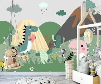Nordic ručne maľované dinosaura cartoon Obývacia Izba Deti Izba Spálňa nástenná maľba Pozadia, Tapeta na Stenu Maľovanie Domova