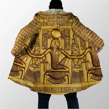 Pánske zimné plášť s kapucňou Egyptské hieroglyfy a bohov 3D tlačené fleece plášť Unisex bežné pribrala teplý plášť s kapucňou H032