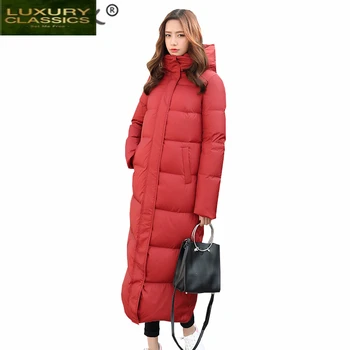 Zimné Kabáty Ženy Ženy 90% Biele Kačacie Nadol Bunda Hrubé Slim X-Dlho Nadol Vetrovka S Kapucňou Teplé Oblečenie 2021 Hiver 80002