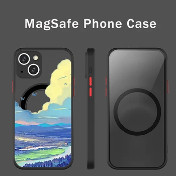Super Magnetické MagSafe Retro Horských Sunrise Dizajn Telefónu puzdro pre Iphone 13 12 Pro Max Mini na šírku ručné maľovanie