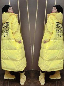 Zimný Kabát Ženy Oblečenie 20% Biele Kačacie Nadol Bunda Ženy kórejský Dlhý s Kapucňou Puffer Bunda Ženy Teplá Vetrovka YY2120