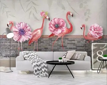 3d foto tapety vlastné nástenné čerstvé listy flamingo pastoračnej tehlovej steny pozadí domova tapety na steny 3d spálňa