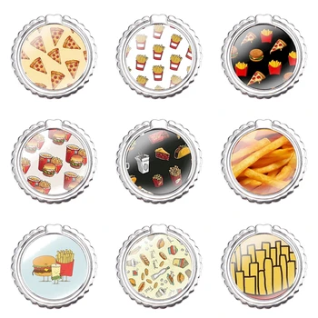 jedlo hranolky hamburger, pizza Mobilný Telefón Prst Krúžok Držiak o 360 Stupňov Kovové Prst Telefón Stojan Cartoon Dizajn Tvorivý Milenec