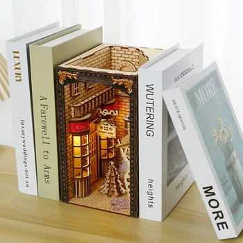 3D Zmontované Dom Knihy DIY Drevené Puzzle Model Kút Polica Vloženie Súpravy, Ručné Miniatúrny domček pre bábiky Hračky pre Deti Darček