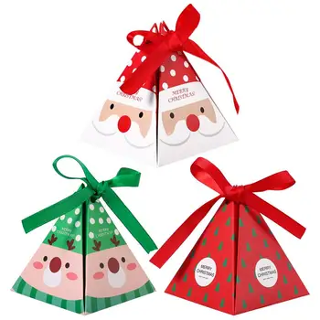 30pcs Trojuholník Candy Box Vianočné Cukrovinka Box Trojuholník Tašky pre Candy Malé Sladkosti Boxy Candy Okno So Stuhou