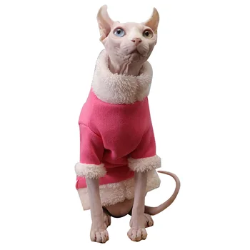 DUOMASUMI Sphinx Bezsrstá mačka Zimné Oblečenie Teplá Ružová Pelvet Hrubé Holé Mačky, Oblečenie, Sveter, Nahé Oblečenie pre Mačky Sphynx Mačka Bunda
