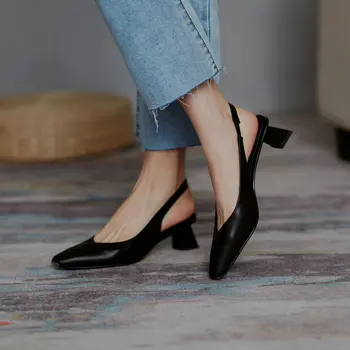 Originálne Kožené Sandále pre Ženy, Dievčatá Ukázal Prst Čierna Biela Sandalias De Verano Para Mujer