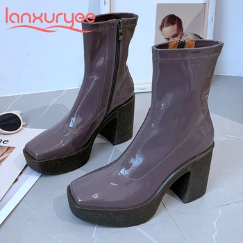 Lanxuryee platformu štvorcové prst super vysokým podpätkom online star odporúčame Chelsea boots krásy lady očarujúce, elegantné členkové topánky L20