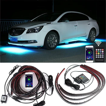 Auto Underglow Neon Zvýrazňujúce Pás Svetla Kit 8 Farba Zvuku Aktívna Funkcia APP/Diaľkové Ovládanie 4pcs LED Systém, Podvozok Svetla Strip