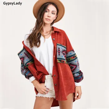 GypsyLady Kvetinový Vytlačené Menčester Bundy Kabát Vintage Boho Voľné Ženy Bundy Kabáty Vrecko Na Jeseň Zimná Bunda Streetwear