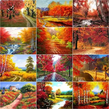 CHENISTORY Maľby Počet Jeseň Krajiny 40x50cm Kresba Na Plátne Diy Obrázky Podľa Čísla Súpravy Handpainted Obrazy Umenie