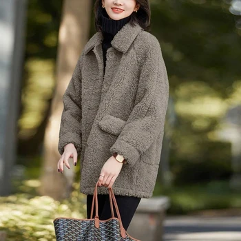 2022 Jeseň Zimná Bunda Ženy Kórejský Baránok Vlny Kabát Harajuku Žena Vrchné Oblečenie Streetwear Gotické Oblečenie Femme Windbreaker