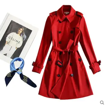 Červená čierna windbreaker žien výkopu coats 2021 jar, jeseň, new British strednej dĺžky štíhly pás star rovnaký temperament oblečenie