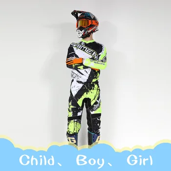 Motocross Dres a Nohavice dieťa, detské oblečenie veľký chlapec dievča chlapec Motocykel závodná vyhovovali výstroj nastaviť pružnosť racing suit MX