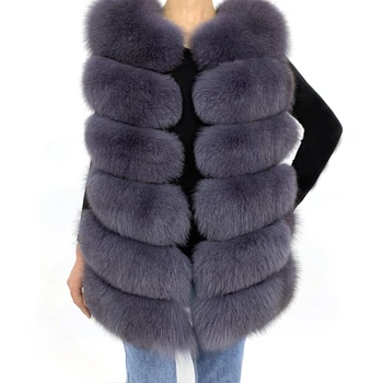 2021 Reálne Fox Kožušiny Ženy Vesta Bez Rukávov Zimná Bunda Gilet Prírodné Kožušiny Kabát Bodywarmer Vestu Hrubé Teplé Streetwear