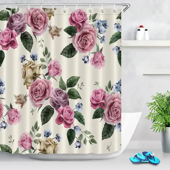 Kvetinový s Ružových Ruží na Ľahké Textílie Akvarel Sprchový Záves Nepremokavé Polyesterové Kúpeľňa Závesy Pre Vaňou Dekor