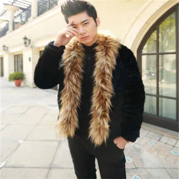 Black teplé bežné krátke fox Noriek kožušinový kabát pánska kožená bunda mužov coats Villus zimné voľné tepelnej vrchné oblečenie britský štýl 3XL