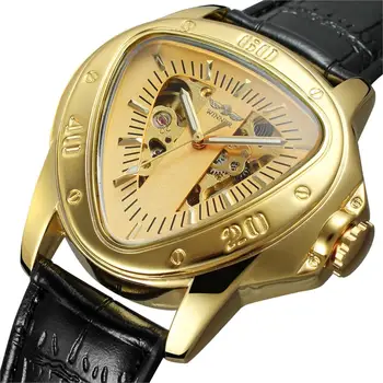VÍŤAZ Automatické Mechanické Mužov Sledovať Dostihy, Športové Dizajn Trojuholník Kostra Náramkové hodinky Top Značky Luxusné Zlaté Black Darček