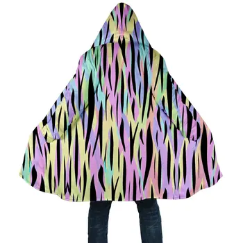 Zimné Pánske Plášť Psychedelic Rainbow Tigrie Pruhy 3D full Tlač Fleece Kapucňou Kabát Unisex Bežné Hrubé Teplé Cape kabát PF56