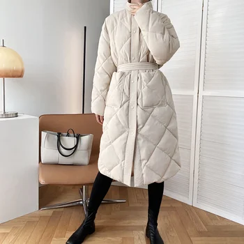 2021 Zimné Kórea Dlho Bavlna-vatovaný Kabát Šaty dámske Ležérne Stand-up Golier Slim Nadrozmerné Vetrovka Ženy Elegantná Bunda Harajuku