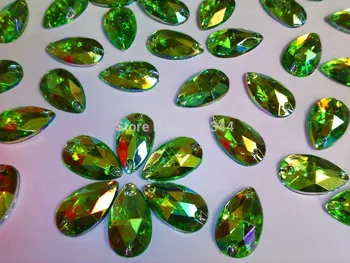Nové Šiť na crystal Green AB farba 11*18 mm drop shape kamienkami drahokamy kamienkami Acryl ručné šitie na šaty 100ks/veľa