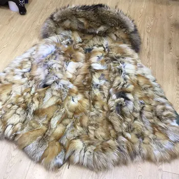 Skutočný Prírodný Red Fox Kožušiny Vetrovka Big Mikiny Kabát Luxusné Kožušiny Zimné Hustý Teplý Kabát Pre Ženy&Mužov