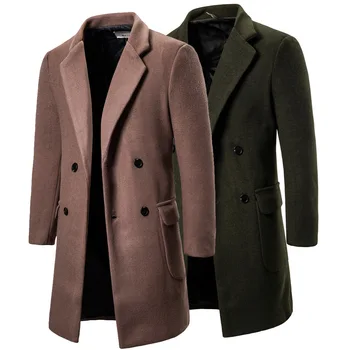 módne Značky Vlna Zmesi Coats Muži Jeseň Zima 2021 Farbou Módne Čierne Pánske Teplé Slim Vlnené Sako Luxusný Kabát