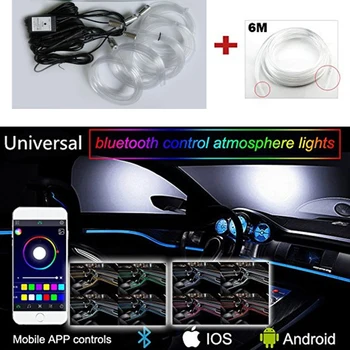 5 v 1 Auto LED Pás Svetla RGB LED Svetlo Interiéru Vozidla Neon so Zvukom Aktívna Funkcia pre iPhone Android Smart Telefónu 12v auta