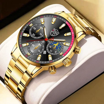 uhren herren čistý luxus Mens Módne Športové Uhren Männer Business Edelstahl Quarz Armbanduhr Männer Svetelný Uhr Bežné Leder Uhr