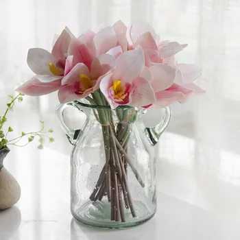 JAROWN umelý kvet orchidea 4 hlavy kytice pre svadobné dekorácie, kvety pre domáce svadobné party dekor príslušenstvo