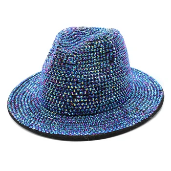 Zimné Drahokamu Fedora Klobúk pre Ženy veľký brimmed klobúk s diamond klobúk noc beach party klobúk dámy módne výkon klobúk